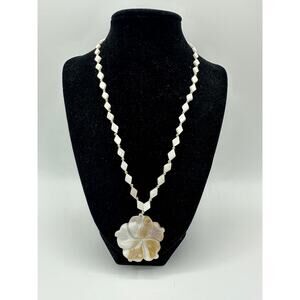 Carved Mother of Pearl Plumeria Necklace